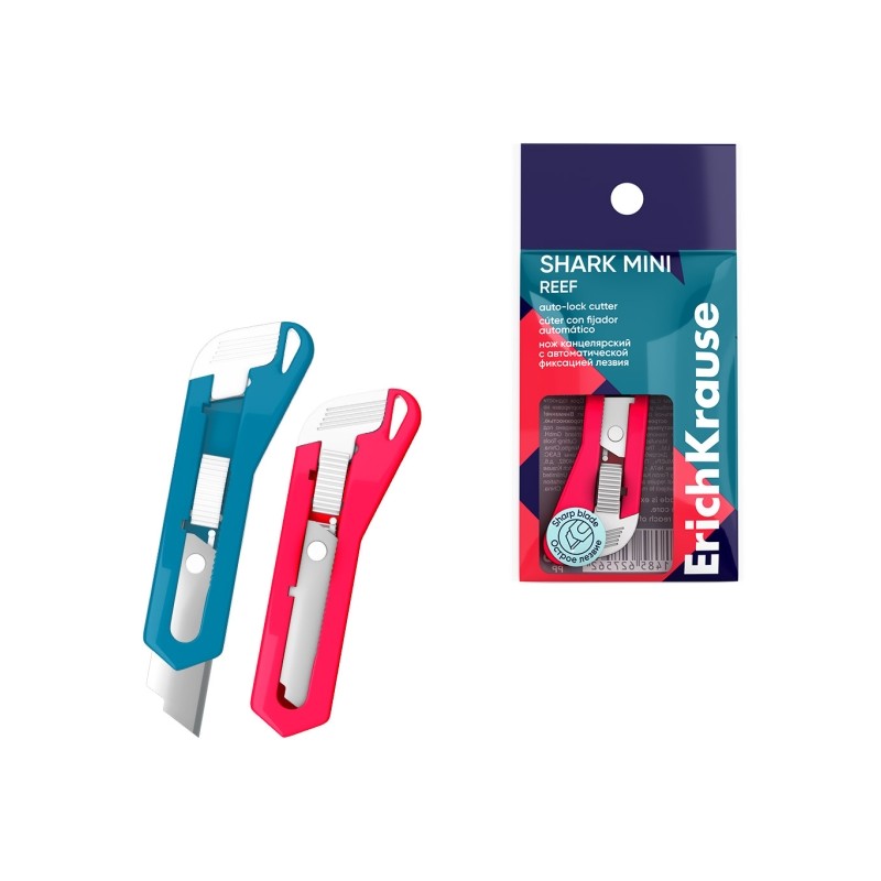 ErichKrause Shark Mini Reef Cuter con blocco automatico - Lama larga 13 mm - Corpo in plastica - Colori assortiti