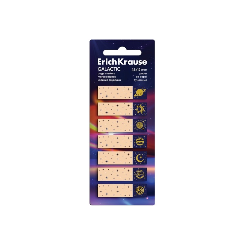 ErichKrause Galactic Pack da 7 blocchi da 20 segnalibri - riposizionabili - carta da 75 g/m² - 12x45 mm - colori assort