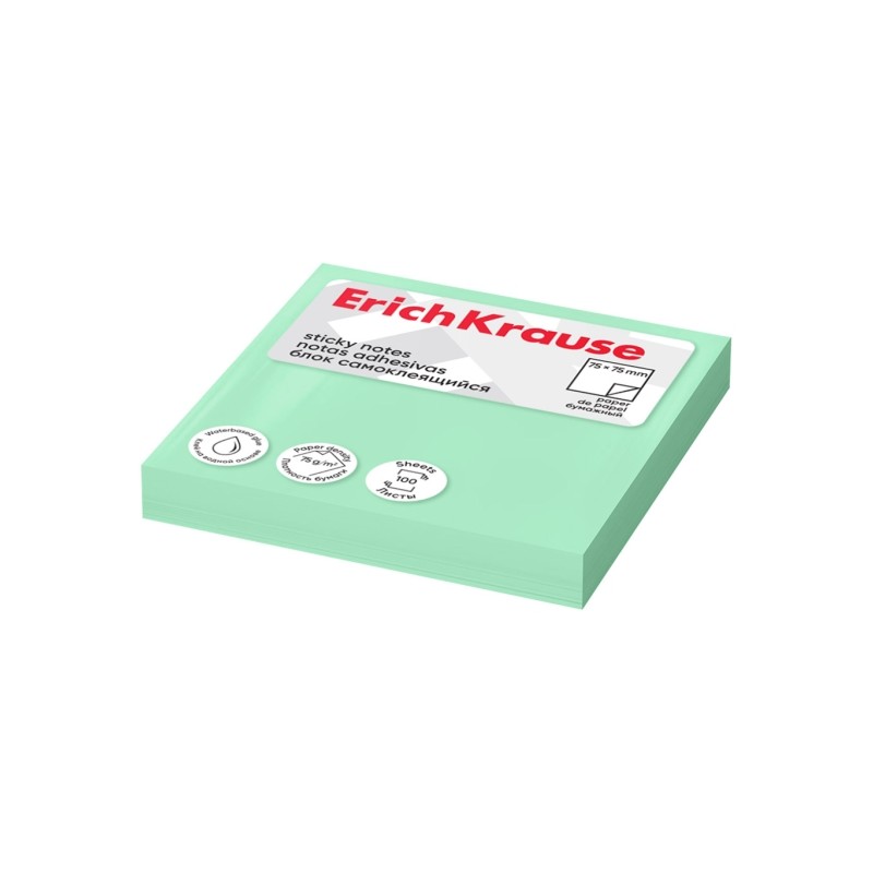 ErichKrause Blocco da 100 post-it riposizionabili - Carta da 75 g/m² - 75x75 mm - Colla a base d'acqua - Colore verde