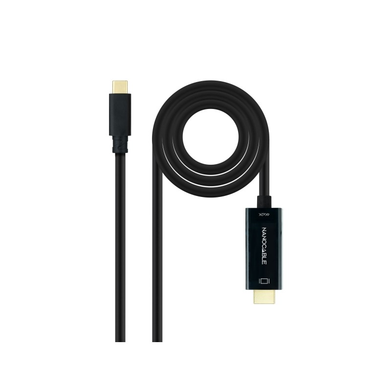 Cavo convertitore video Nanocable - da USB-C a HDMI 1.4 - 4K a 30 Hz - Lunghezza 3 m - Maschio-maschio - Colore: nero