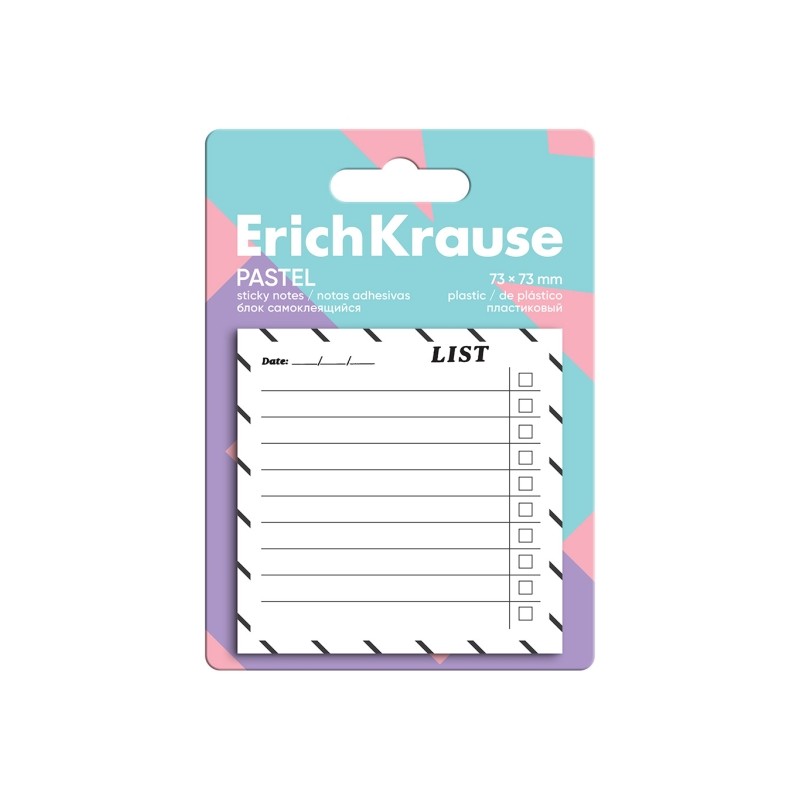 ErichKrause To do list Blocco da 20 post-it riposizionabili - Plastica - 73x73 mm - Colla a base d'acqua - Colore bianco