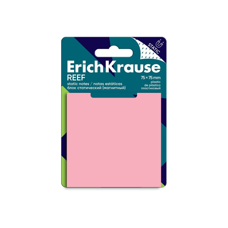 ErichKrause REEF Blocco da 50 post-it riposizionabili - Plastica - 75x75 mm - Colla a base d'acqua - Colore rosa
