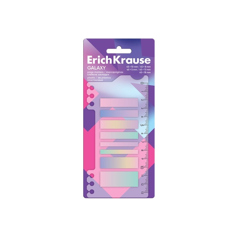 ErichKrause Galaxy Pack da 8 blocchi da 20 segnalibri - riposizionabili - in plastica - 5 formati diversi - colori assor
