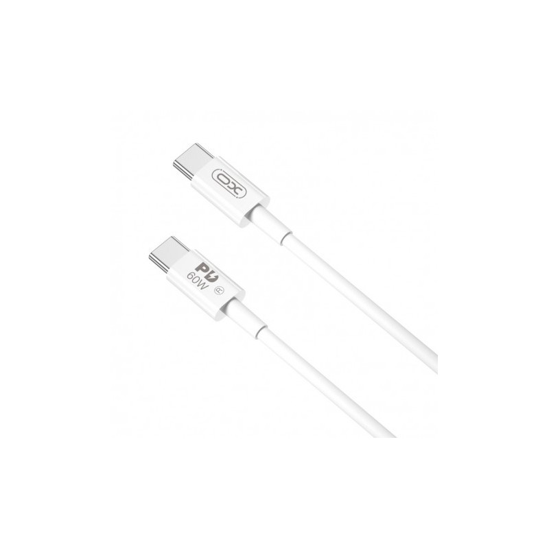 Cavo di ricarica XO NBQ190 - Supporta fino a 60 W - Da USB-C a USB-C - Lunghezza 2 m - 5-20 V - Colore: bianco