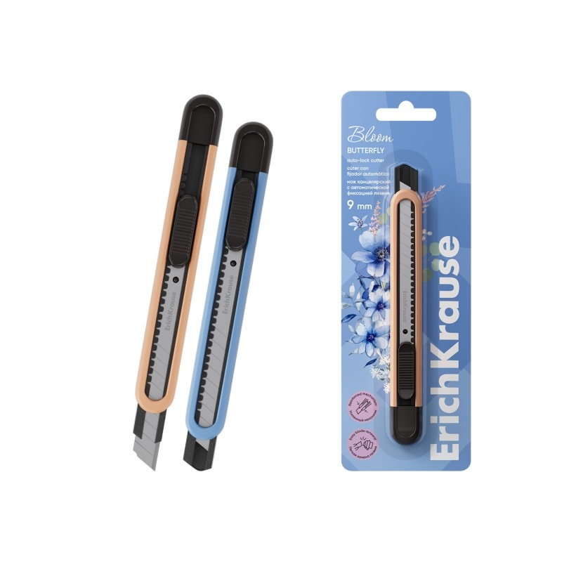 ErichKrause Butterfly Pastel Bloom Cuter con sistema di fissaggio automatico - Lama da 9 mm di larghezza - Colori assort