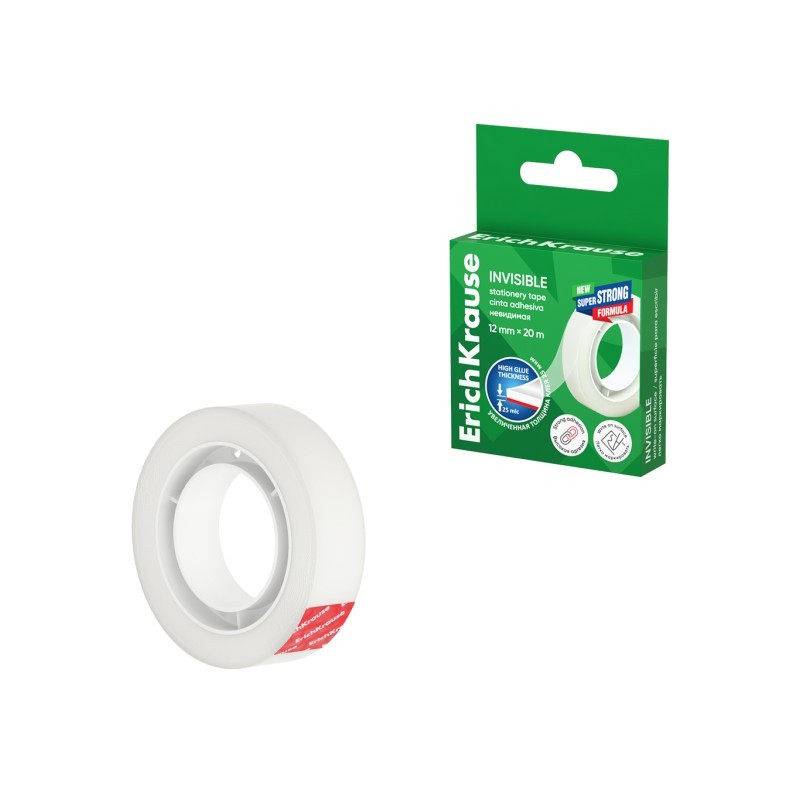 Nastro adesivo invisibile ErichKrause - Alta adesività - Larghezza 12 mm - 20 metri - Superficie opaca antiriflesso - C