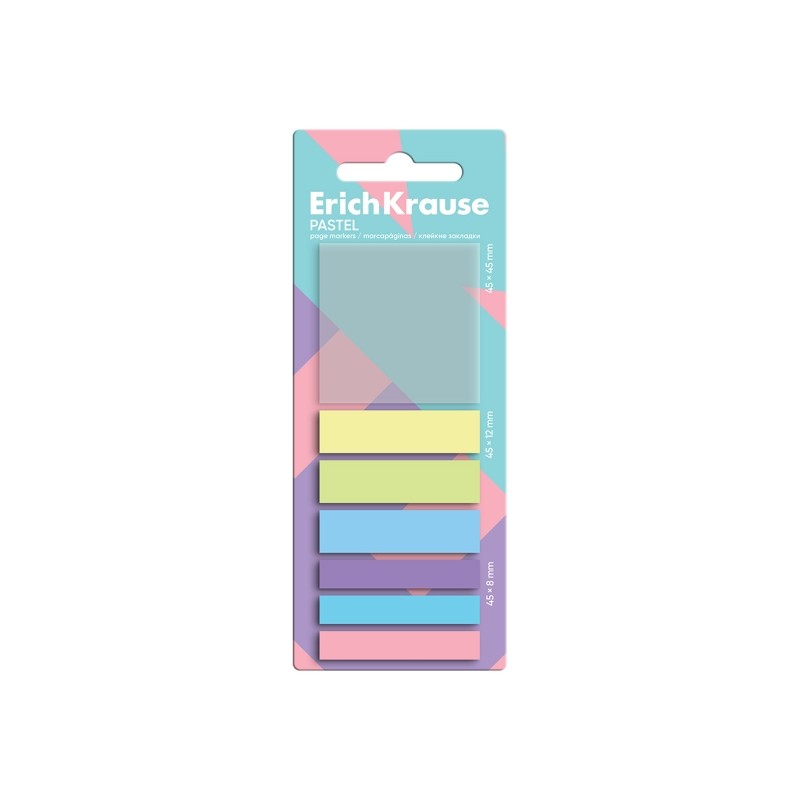 ErichKrause Pastel - Confezione da 7 blocchi da 20 segnalibri - Riposizionabili - In plastica - 3 formati diversi - Colo