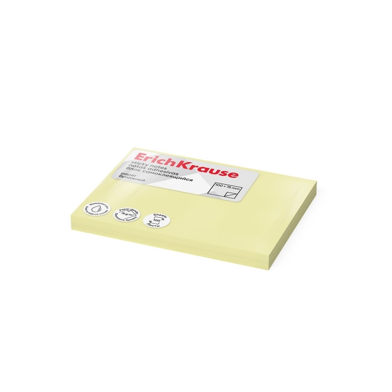 ErichKrause Blocco da 100 post-it riposizionabili - Carta da 75 g/m² - 75 x 100 mm - Colla a base d'acqua - Colore gial