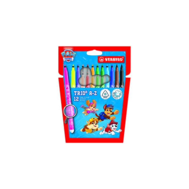 Stabilo Trio A-Z Paw Patrol Confezione da 12 pennarelli con motivi della Paw Patrol - Punta fine in fibra - Spessore del