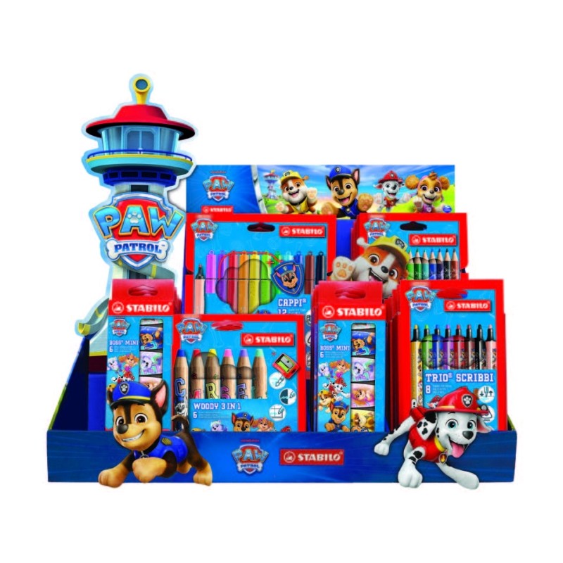 Stabilo Paw Patrol Espositore da 33 confezioni assortite per colorare con motivi della Paw Patrol - Matite colorate. evi