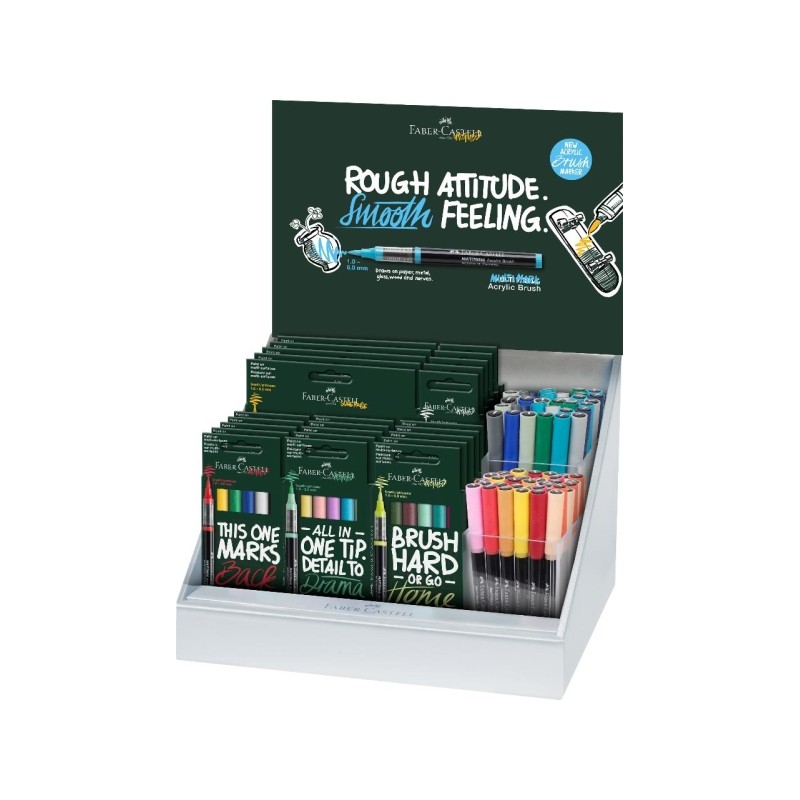 Espositore Faber-Castell Multimark Acrylic Brush con 25 confezioni assortite di pennarelli acrilici con punta a pennello