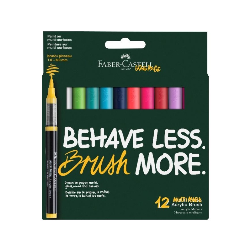 Faber-Castell Multimark Acrylic Brush Dopamin - Confezione da 12 pennarelli acrilici con punta a pennello - Larghezza tr
