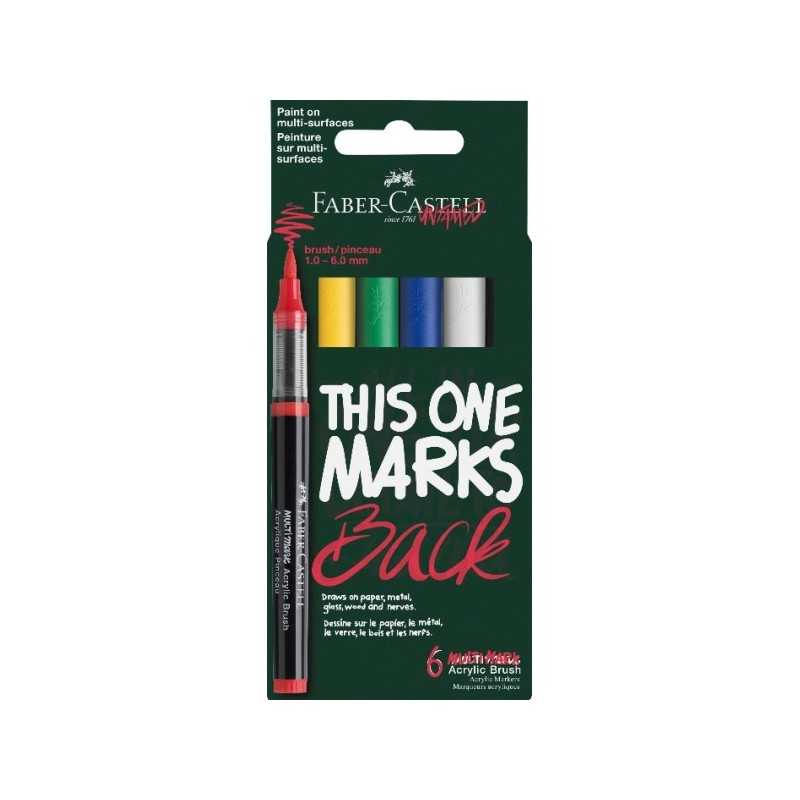Faber-Castell Multimark Acrylic Brush Pack con 6 pennarelli acrilici con punta a pennello - Larghezza tratto da 1 a 6 mm
