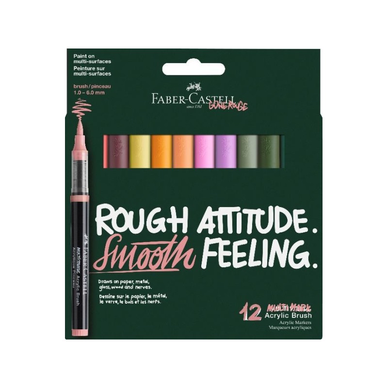 Faber-Castell Multimark Acrylic Brush Cottage Pack con 12 pennarelli acrilici con punta a pennello - Larghezza tratto da