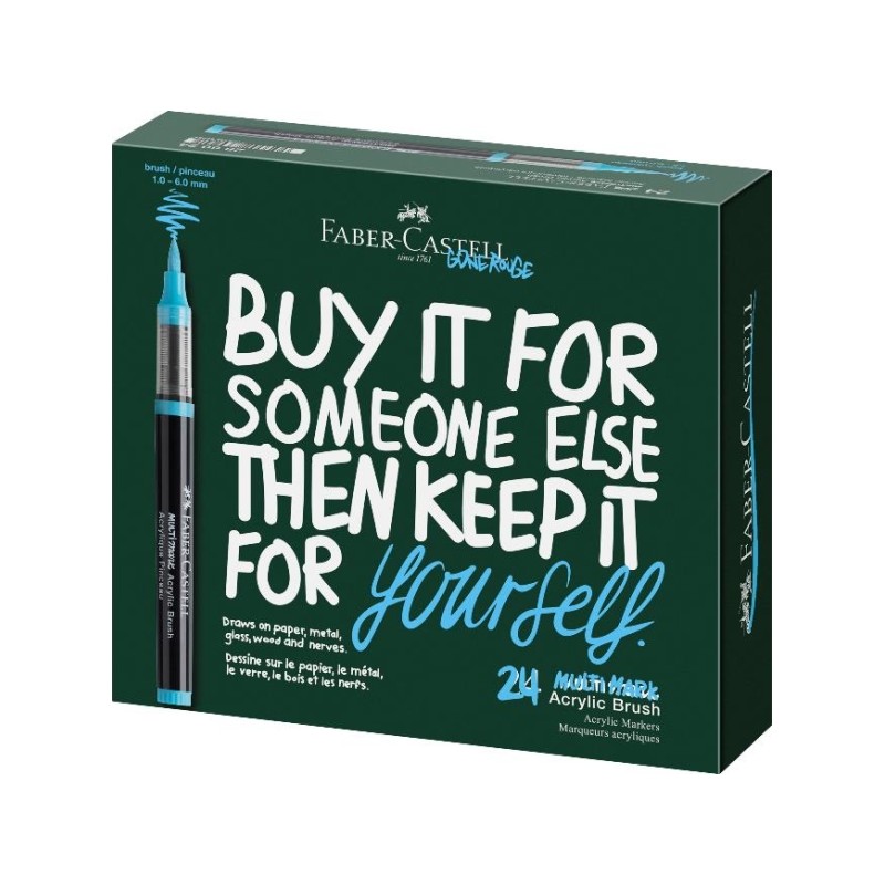 Faber-Castell Multimark Acrylic Brush - Confezione da 24 pennarelli acrilici con punta a pennello - Larghezza tratto da 