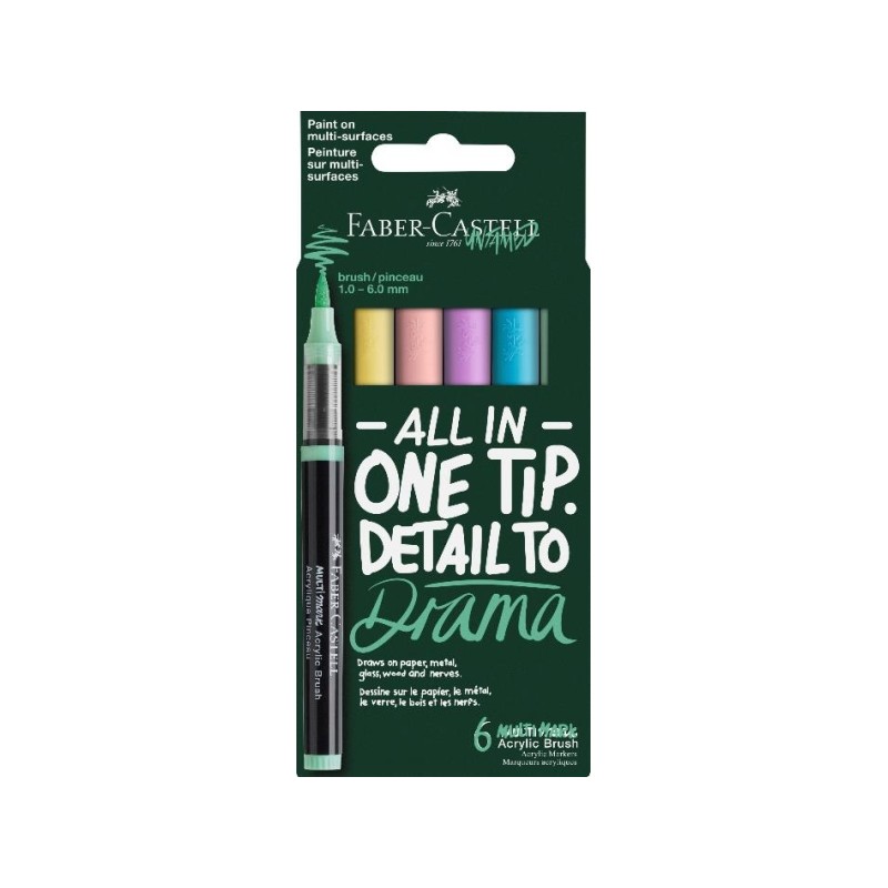 Faber-Castell Multimark Acrylic Brush Pack con 6 pennarelli acrilici con punta a pennello - Larghezza tratto da 1 a 6 mm