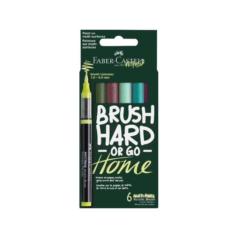 Faber-Castell Multimark Acrylic Brush Pack con 6 pennarelli acrilici con punta a pennello - Larghezza tratto da 1 a 6 mm