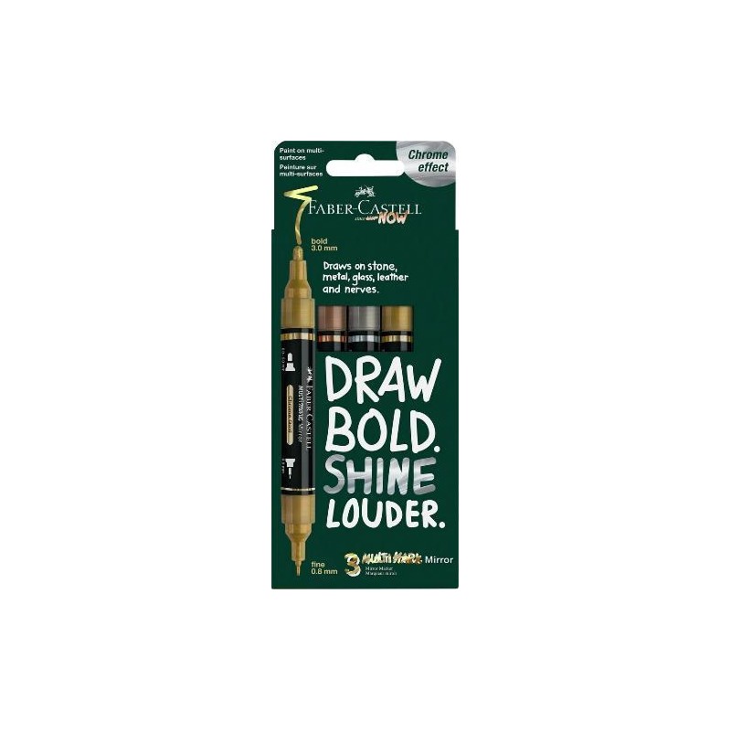 Faber-Castell Multimark Acrylic Pack con 3 pennarelli acrilici a doppia punta - Punte rotonde da 1 mm e 3 mm - Inchiostr