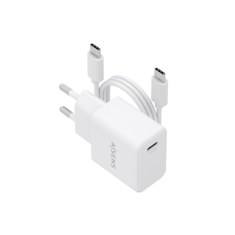 Caricabatterie Aisens Gan 20 W - 1 porta USB-C PD 3.0 - Cavo USB-C da 1 m - Colore: bianco