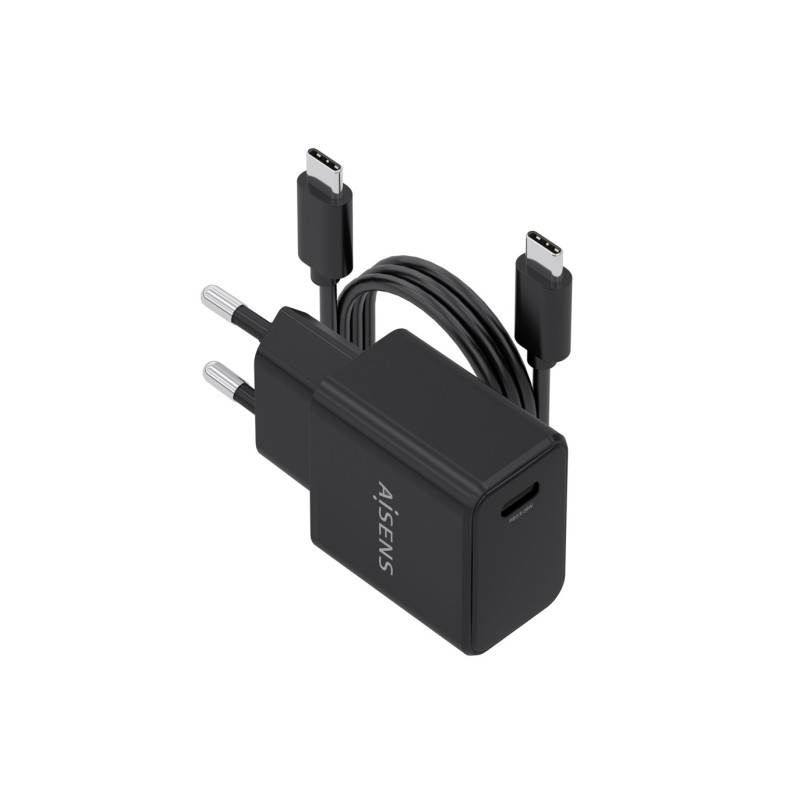 Caricabatterie Aisens Gan 20 W - 1 porta USB-C PD 3.0 - Cavo USB-C da 1 m - Colore: nero